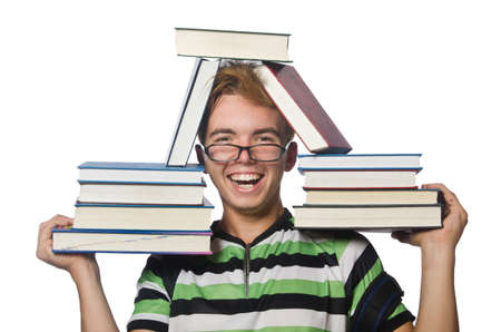Student with books isolated on the whiteの写真素材