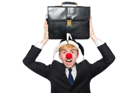Businessman clown in funny concept isolated on whiteの写真素材