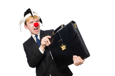 Businessman clown in funny concept isolated on whiteの写真素材