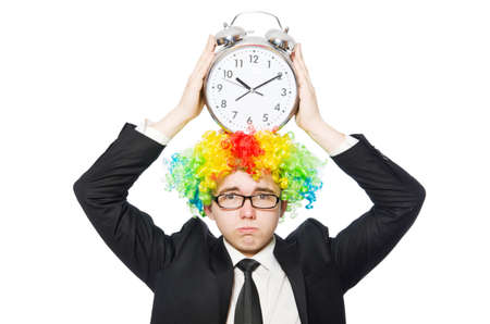Businessman clown in funny concept isolated on whiteの写真素材