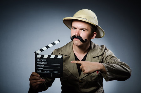 Man in safari hat in hunting conceptの写真素材