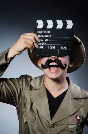 Man in safari hat in hunting conceptの写真素材