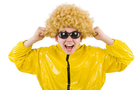 Man in yellow suit isolated on whiteの写真素材