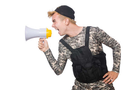 Funny soldier isolated on whiteの写真素材