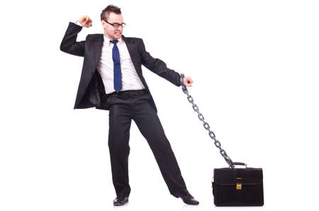 Businessman with chain isolated on the whiteの写真素材