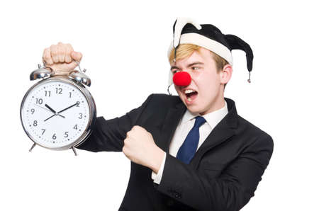 Businessman clown in funny concept isolated on whiteの写真素材