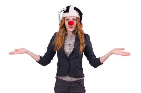 Funny woman clown isolated on the whiteの写真素材