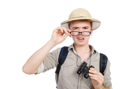 Man in safari hat in hunting conceptの写真素材