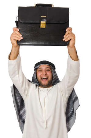 Concept with arab man isolated on whiteの写真素材