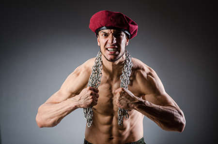 Funny soldier in military conceptの写真素材