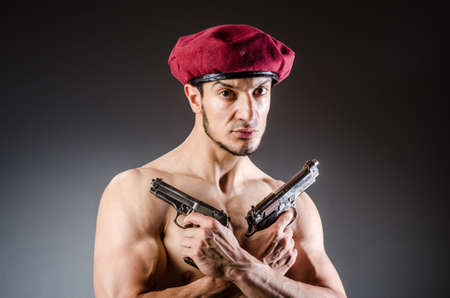 Funny soldier in military conceptの写真素材