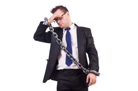 Businessman with chain isolated on the whiteの写真素材