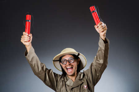 Funny safari hunter against backgroundの写真素材