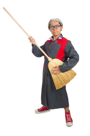 Funny janitor isolated on whiteの写真素材