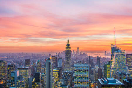Famous skyscrapers of New York at nightの写真素材
