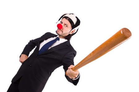 Funny clown businessman isolated on the white backgroundの写真素材