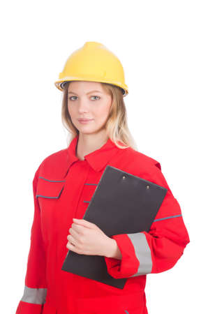 Woman in industrial concept isolated on whiteの写真素材