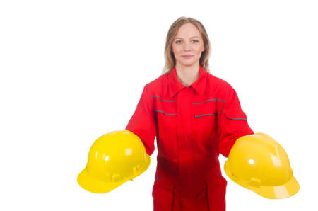 Woman in industrial concept isolated on whiteの写真素材