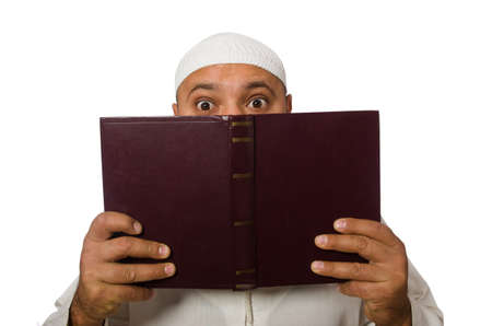 Concept with arab man isolated on whiteの写真素材