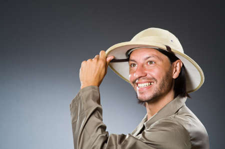 Funny safari hunter against backgroundの写真素材