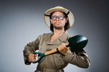 Funny safari hunter against backgroundの写真素材