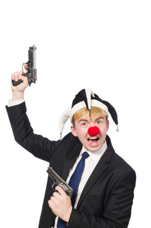 Businessman clown in funny concept isolated on whiteの写真素材