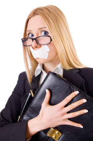 Businesswoman in censorship concept isolated on whiteの写真素材