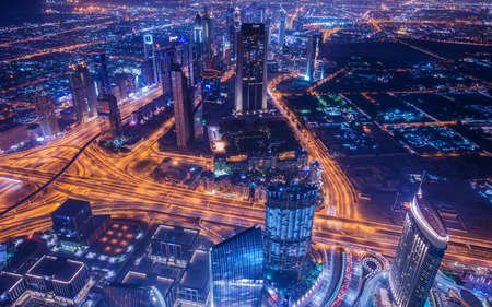 Panoram of night Dubai during sunsetのeditorial素材