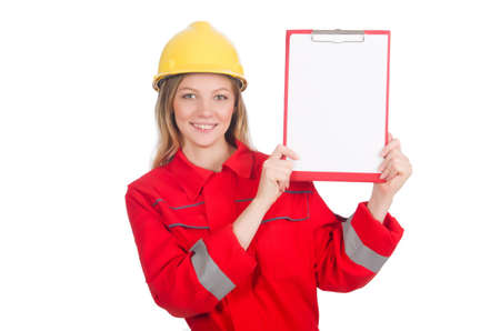 Woman in industrial concept isolated on whiteの写真素材