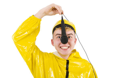 Man in yellow suit isolated on whiteの写真素材