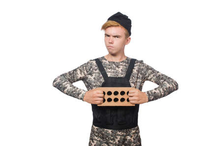 Funny soldier isolated on whiteの写真素材