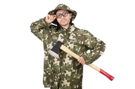 Funny soldier in military conceptの写真素材