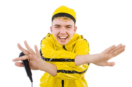 Man in yellow suit isolated on white