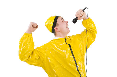 Man in yellow suit isolated on white