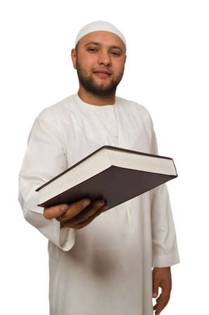 Concept with arab man isolated on whiteの写真素材