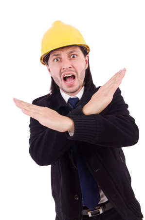 Young construction architect isolated on the whiteの写真素材