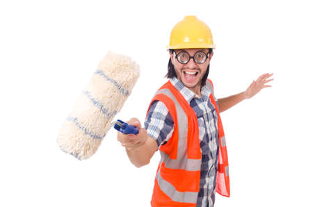 Funny painter isolated on whiteの写真素材