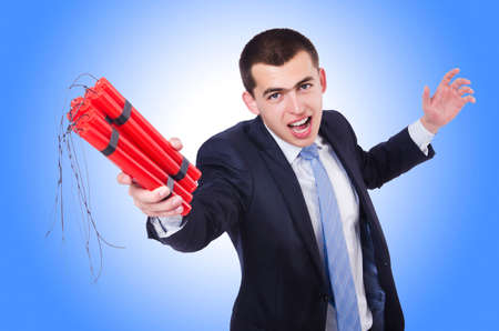 Businessman with dynamite isolated on white