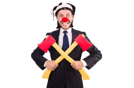 Funny clown businessman isolated on the white backgroundの写真素材