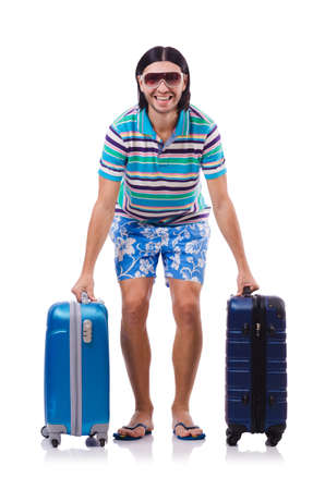 Man travelling with suitcases isolated on whiteの写真素材