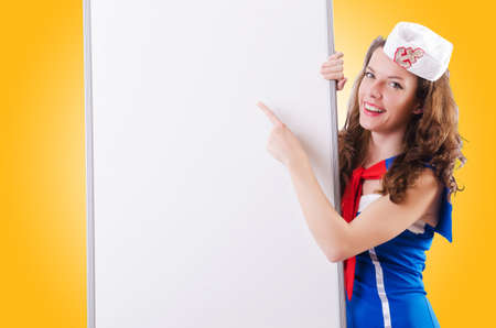 Young woman sailor in marine conceptの写真素材