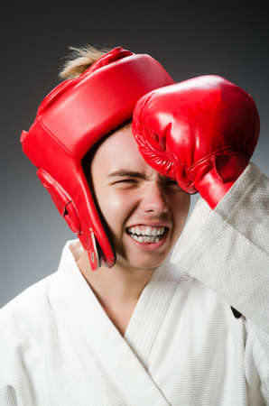 Funny boxer against dark backgroundの写真素材