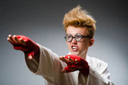 Funny boxer against dark backgroundの写真素材