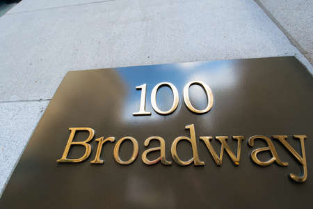 Street sign on Broadway on bright day