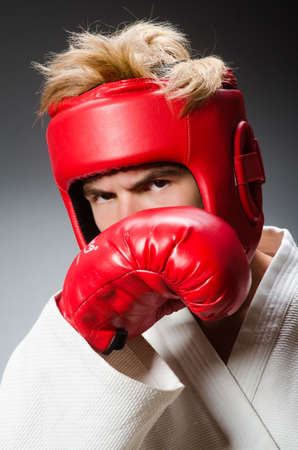 Funny boxer against dark backgroundの写真素材