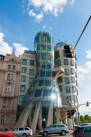 Prague - MAY 9, 2014: Dancing House on May 9 in Prague, Chech Republic. Dancing house is one of the most popular tourist attractions in Pragueのeditorial素材
