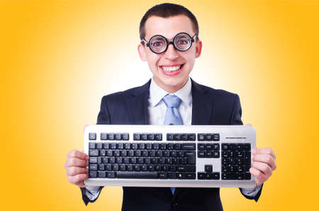 Computer geek nerd in funny conceptの写真素材