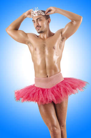Man in ballet tutu isolated on whiteの写真素材