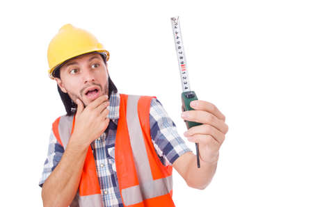 Foreman with tape-measure isolated on white