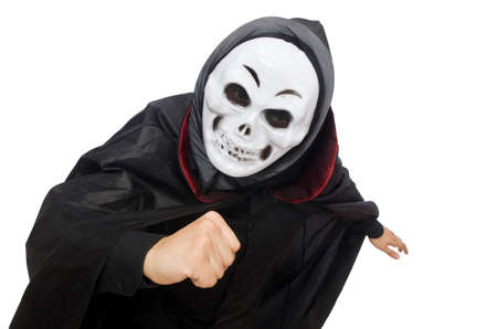 Man in horror costume with mask isolated on white
